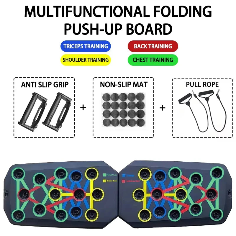 Folding Push-Up Board Chest Expansion Adult Multi-Mode Adjustable with Chest Abdomen Back Partition Core Muscle Exerciser