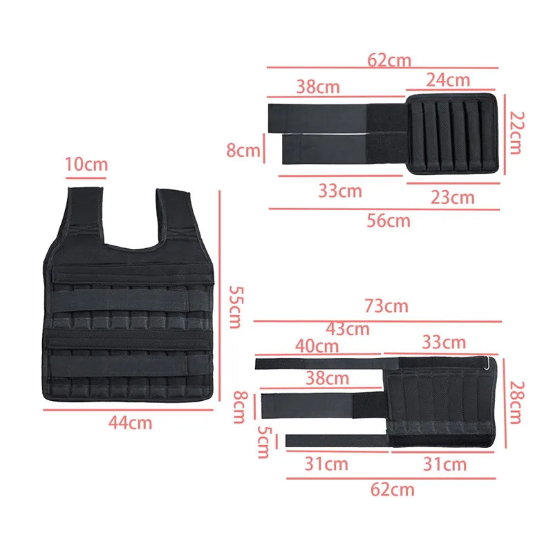 15-50Kg Adjustable Weight Vest Weighted Fitness Training Set with Steel Plate Weighted Bracelet Ankle Bodybuilding Accessories