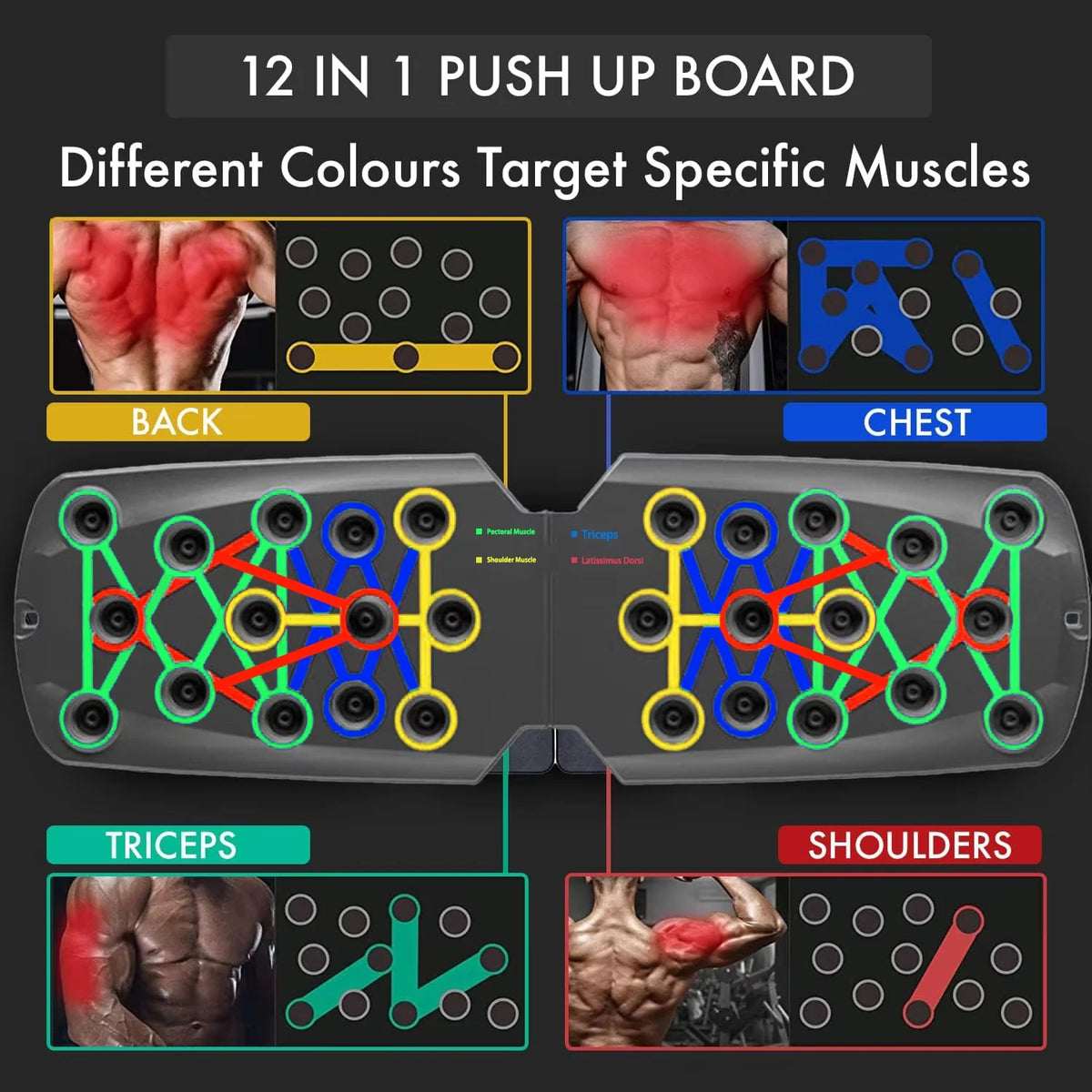 Folding Push-Up Board Chest Expansion Adult Multi-Mode Adjustable with Chest Abdomen Back Partition Core Muscle Exerciser