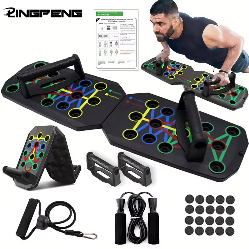 Folding Push-Up Board Chest Expansion Adult Multi-Mode Adjustable with Chest Abdomen Back Partition Core Muscle Exerciser