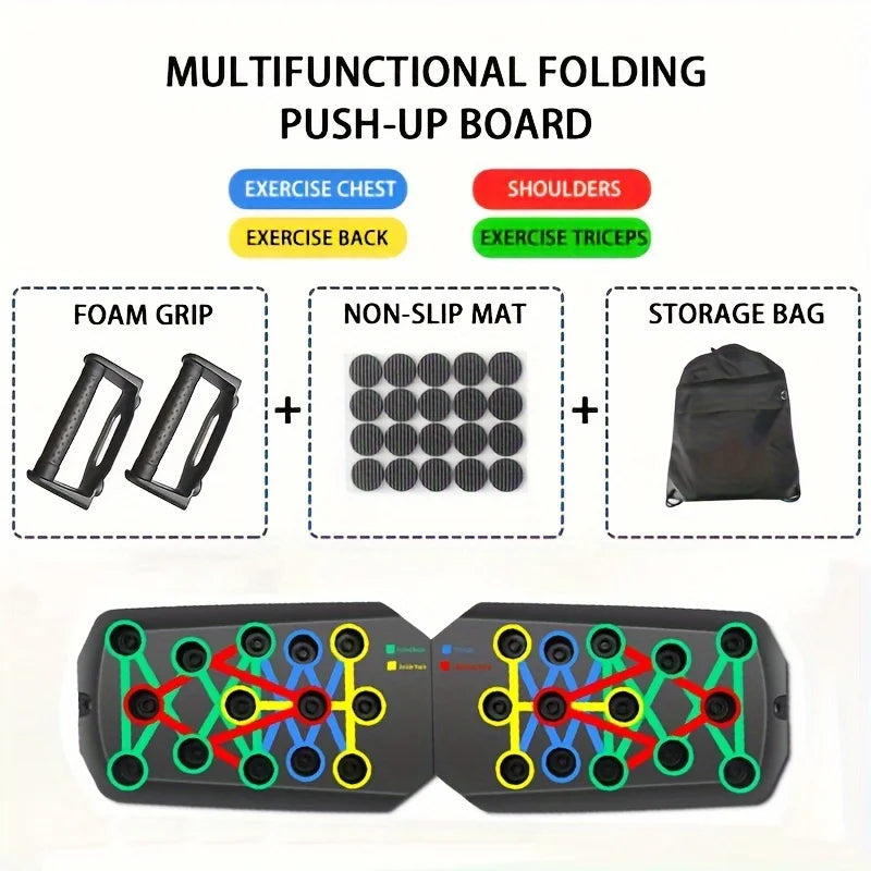 Folding Push-Up Board Chest Expansion Adult Multi-Mode Adjustable with Chest Abdomen Back Partition Core Muscle Exerciser