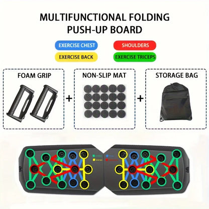 Folding Push-Up Board Chest Expansion Adult Multi-Mode Adjustable with Chest Abdomen Back Partition Core Muscle Exerciser